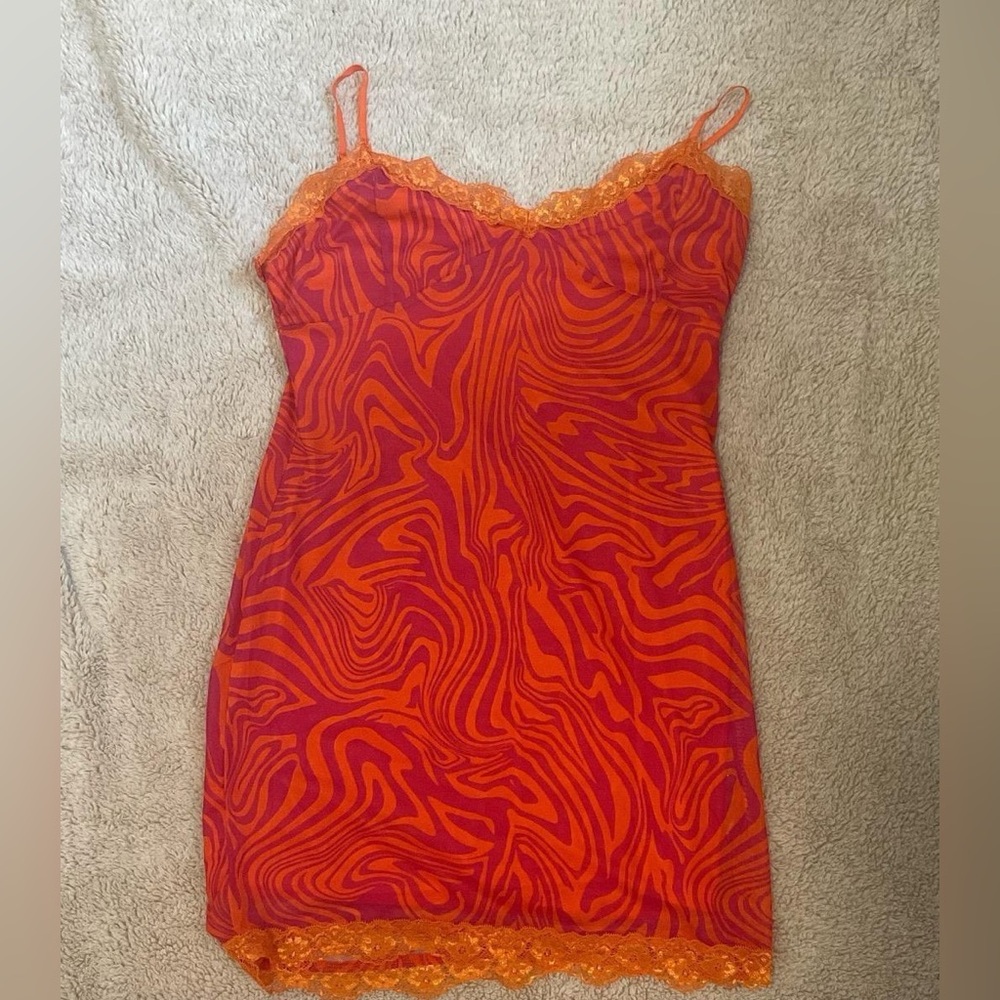 Dolls Kill Psychedelic Orange and Purple Dress